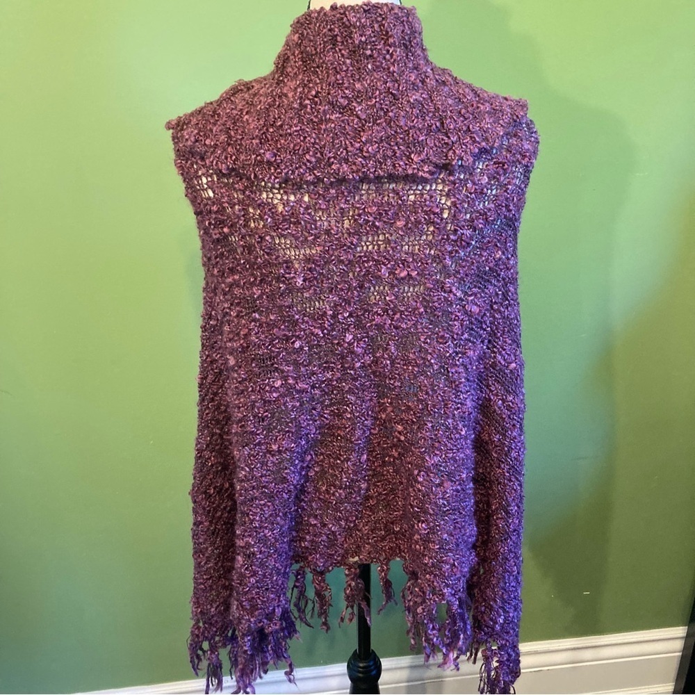 Purple Textured Button-Up Poncho - Picture 5 of 5